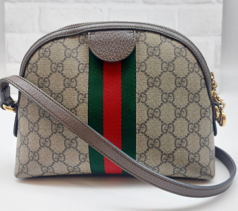 GUCCI OPHIDIA GG LOGO 經典綠紅綠織帶斜背貝殼斜側包精品時尚-6