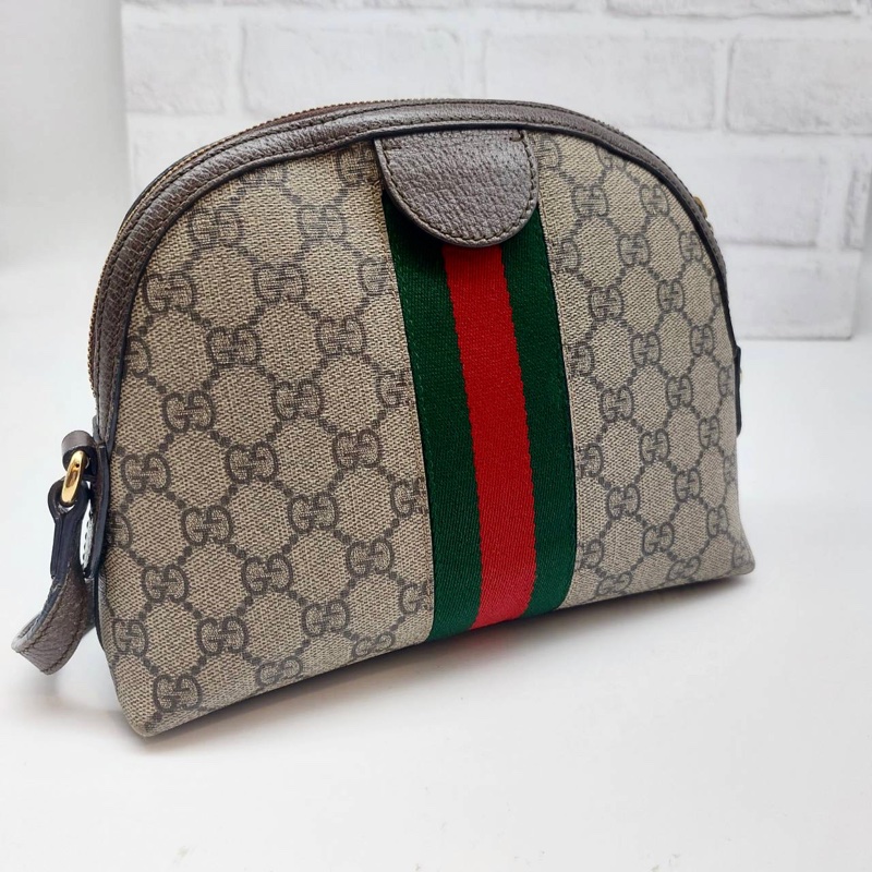 GUCCI OPHIDIA GG LOGO 經典綠紅綠織帶斜背貝殼斜側包精品時尚-7