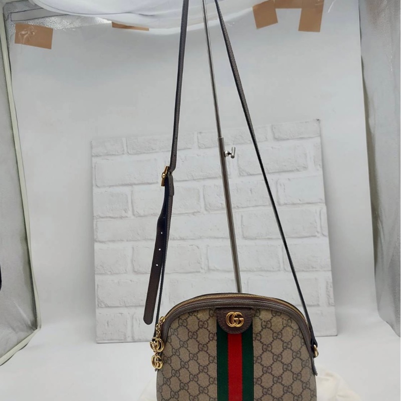 GUCCI OPHIDIA GG LOGO 經典綠紅綠織帶斜背貝殼斜側包精品時尚-8