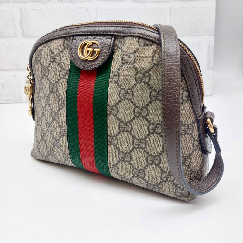 GUCCI OPHIDIA GG LOGO 經典綠紅綠織帶斜背貝殼斜側包精品時尚-9