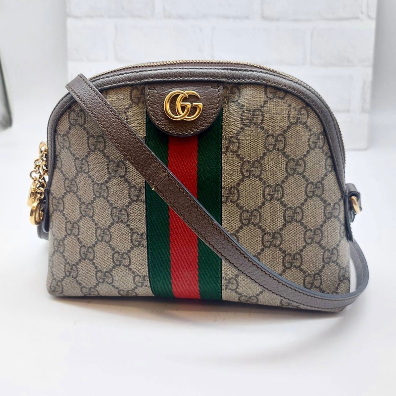 GUCCI OPHIDIA GG LOGO 經典綠紅綠織帶斜背貝殼斜側包精品時尚-13