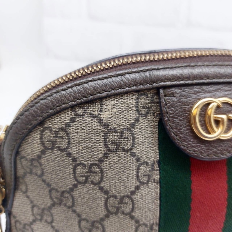 GUCCI OPHIDIA GG LOGO 經典綠紅綠織帶斜背貝殼斜側包精品時尚-15