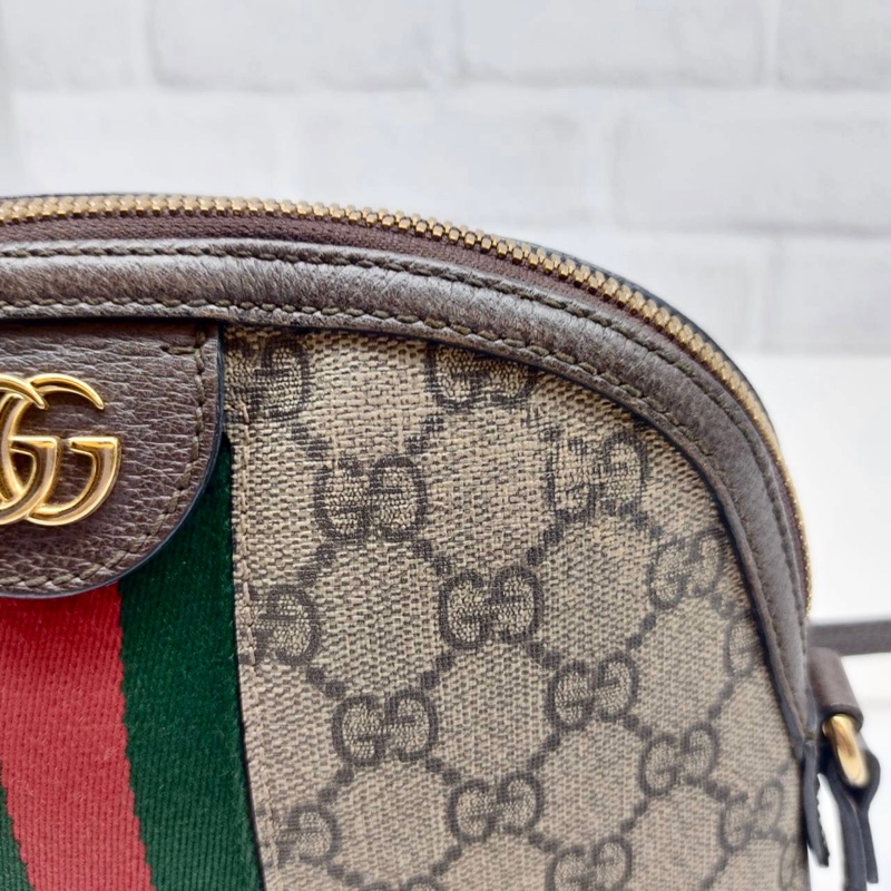 GUCCI OPHIDIA GG LOGO 經典綠紅綠織帶斜背貝殼斜側包精品時尚-16