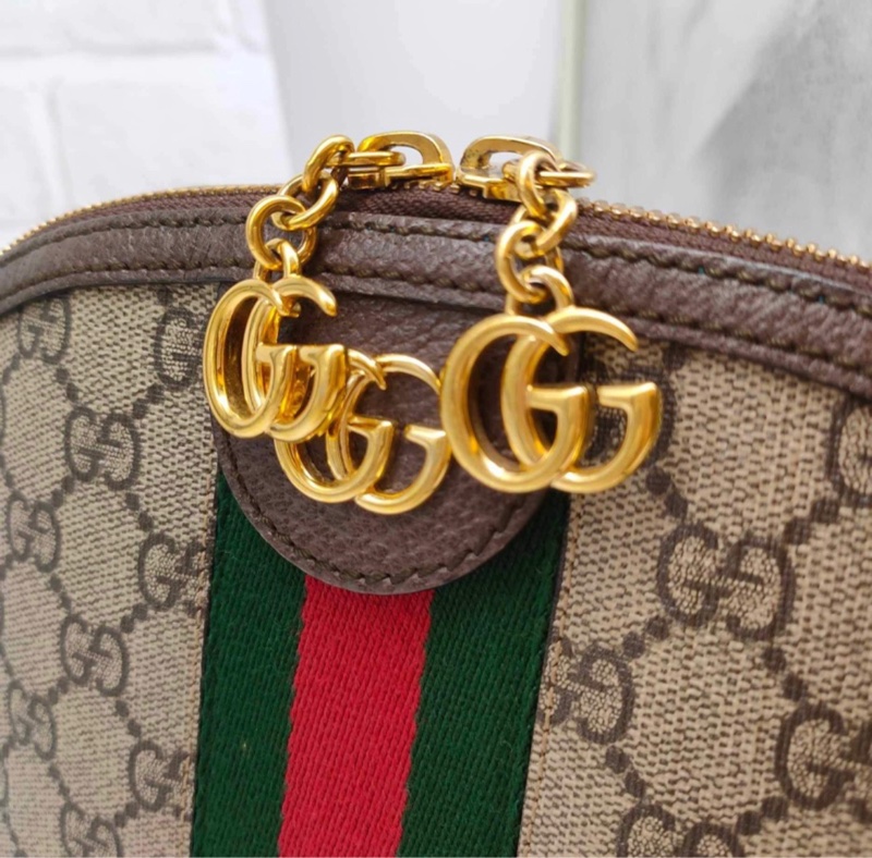 GUCCI OPHIDIA GG LOGO 經典綠紅綠織帶斜背貝殼斜側包精品時尚-18