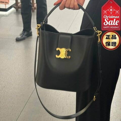 🎊佳節特賣🎁Celine 1116613 Louise 光滑牛皮革中號水桶包 黑色