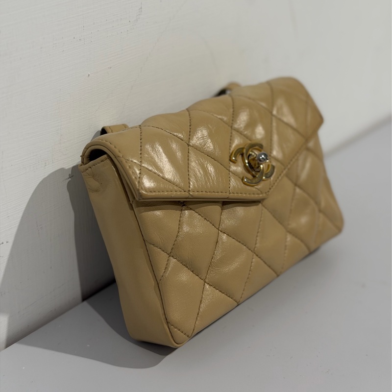 Chanel vintage 腰包 斜背 奶茶色-3