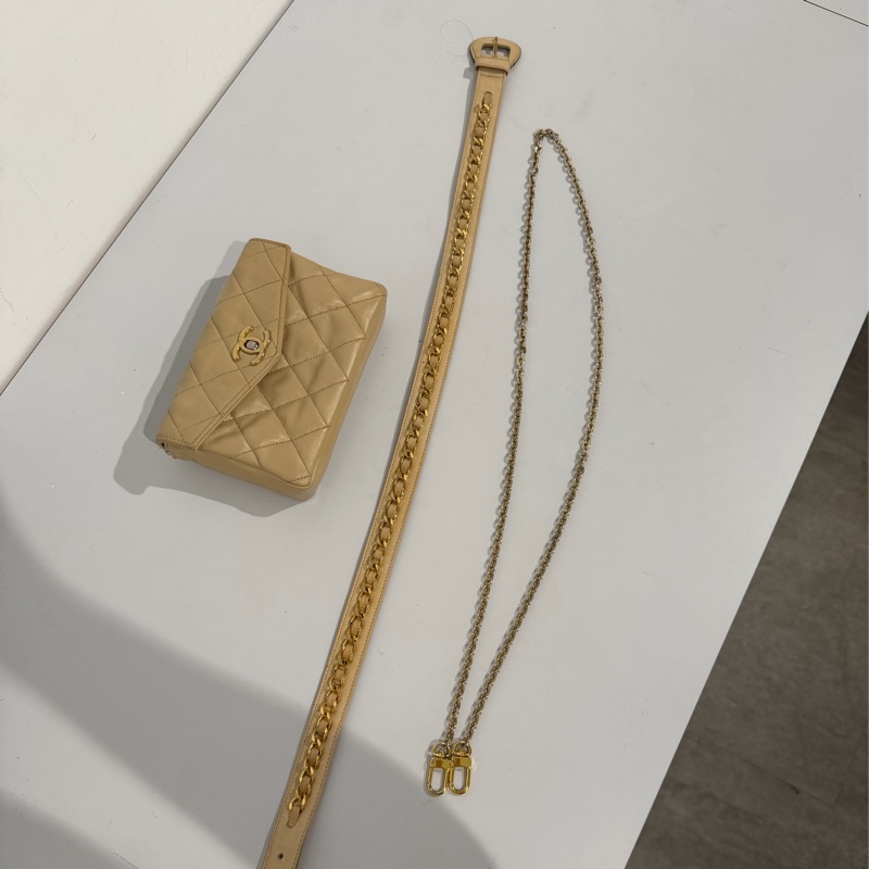 Chanel vintage 腰包 斜背 奶茶色-8