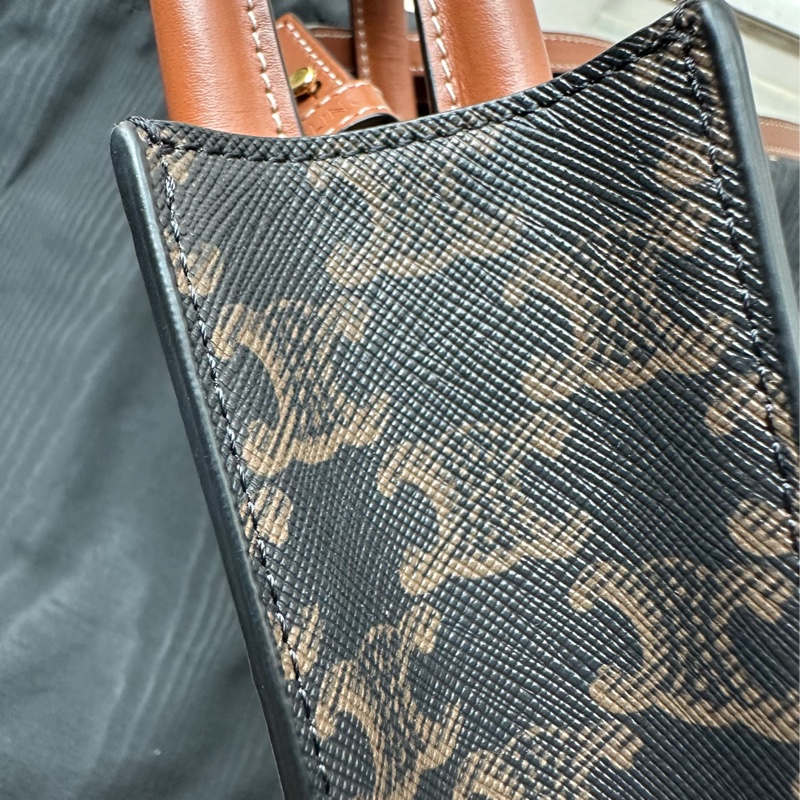 標誌印花及CELINE印花牛皮革迷你型直式CABAS手袋 黃褐色-3