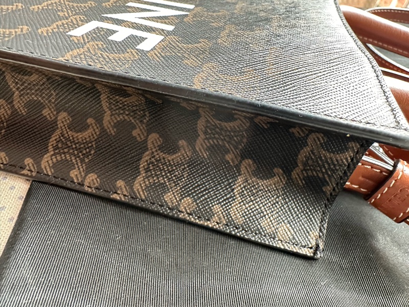 標誌印花及CELINE印花牛皮革迷你型直式CABAS手袋 黃褐色-9