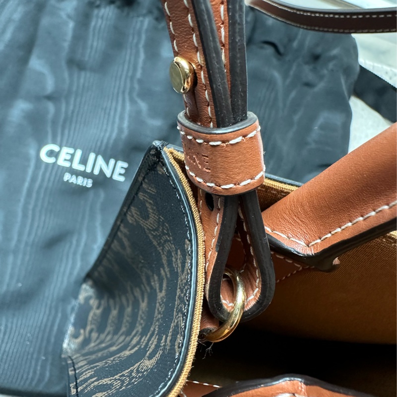 標誌印花及CELINE印花牛皮革迷你型直式CABAS手袋 黃褐色-15