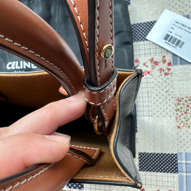 標誌印花及CELINE印花牛皮革迷你型直式CABAS手袋 黃褐色-19