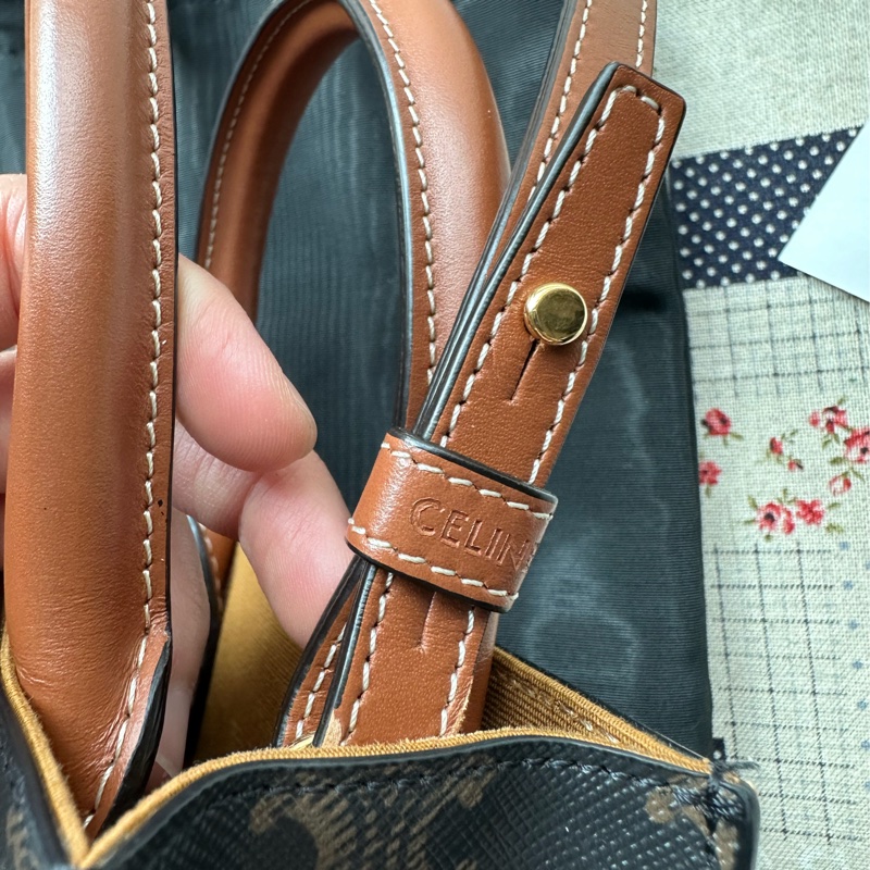 標誌印花及CELINE印花牛皮革迷你型直式CABAS手袋 黃褐色-20
