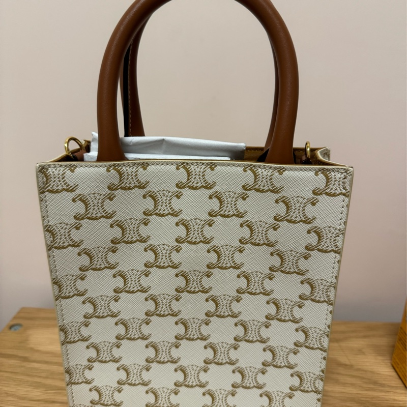 Celine TRIOMPHE帆布迷你型直式CABAS手袋 純白色-1