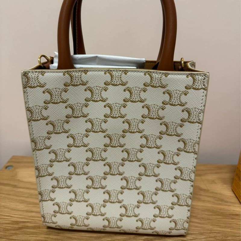 Celine TRIOMPHE帆布迷你型直式CABAS手袋 純白色-7