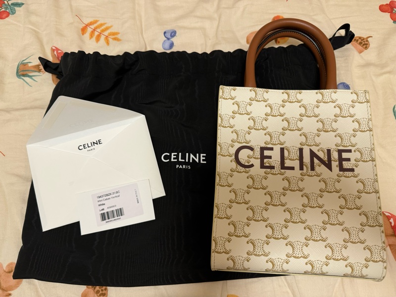 Celine TRIOMPHE帆布迷你型直式CABAS手袋 純白色-17