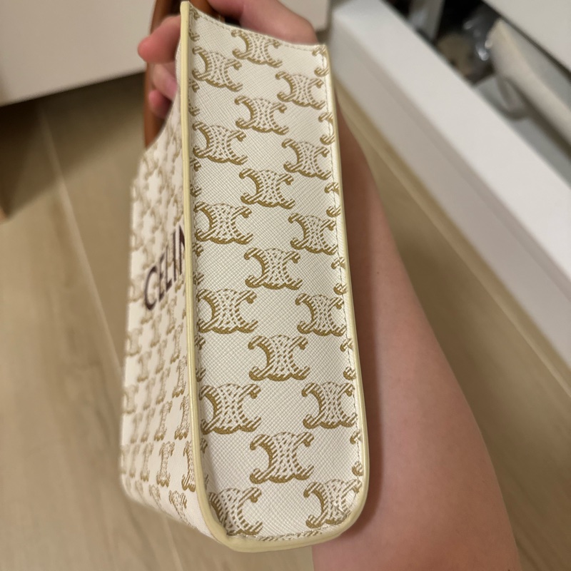 Celine TRIOMPHE帆布迷你型直式CABAS手袋 純白色-18