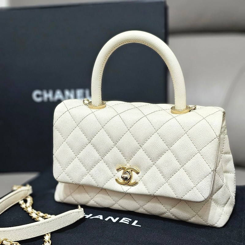 (已保留)🤍CHANEL🤍 CHANEL COCO handle 24 奶油白(小號)〈金扣保卡23開〉-0