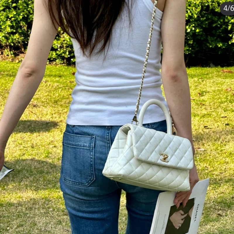(已保留)🤍CHANEL🤍 CHANEL COCO handle 24 奶油白(小號)〈金扣保卡23開〉-3
