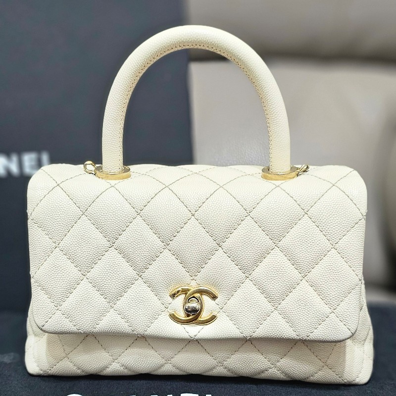 (已保留)🤍CHANEL🤍 CHANEL COCO handle 24 奶油白(小號)〈金扣保卡23開〉-6