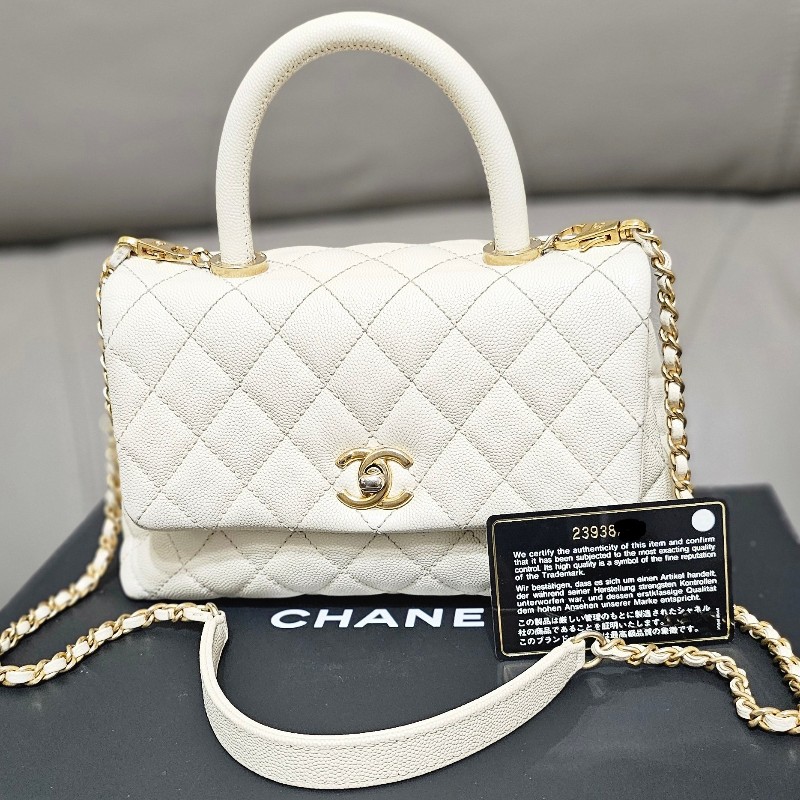 (已保留)🤍CHANEL🤍 CHANEL COCO handle 24 奶油白(小號)〈金扣保卡23開〉-2