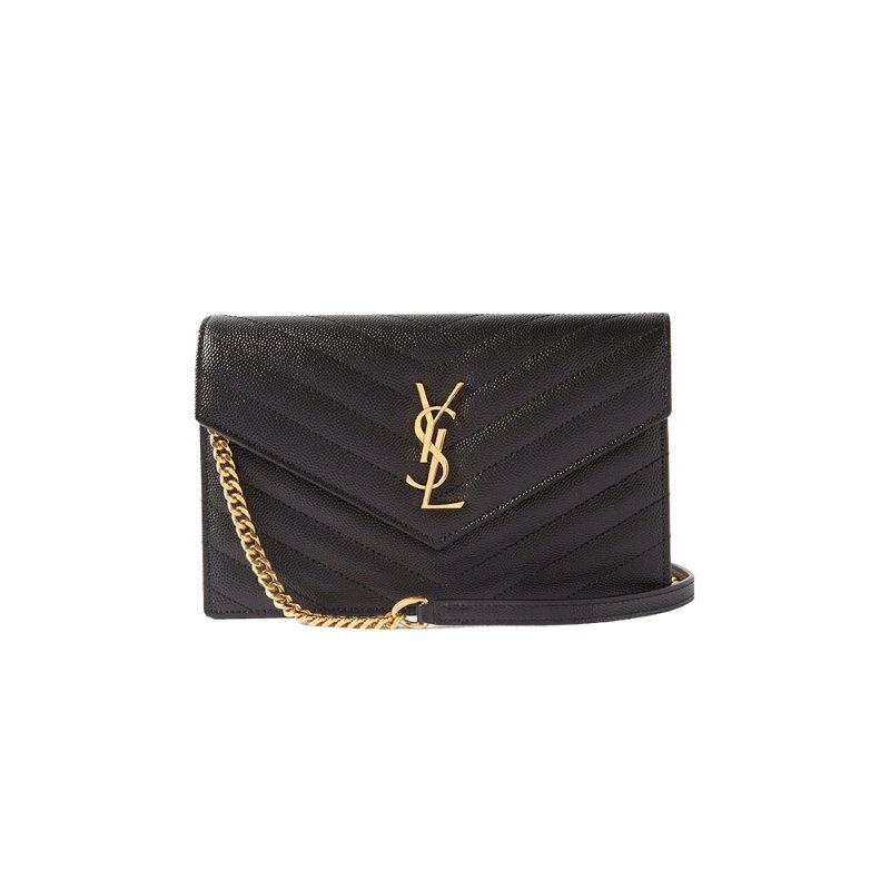 Yves Saint Laurent Cassandre Matelasse Envelope Chain Wallet for Women in Black (742920-BOW01-1000)-0
