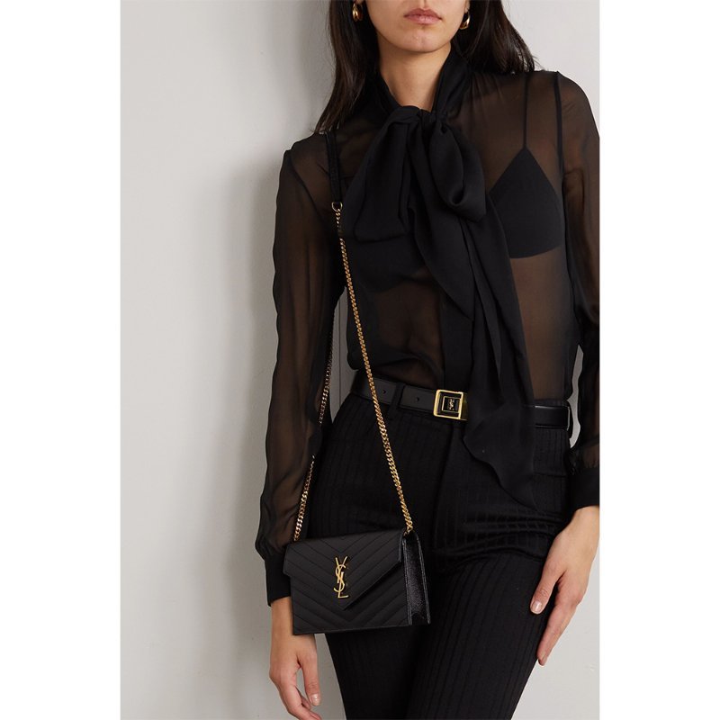 Yves Saint Laurent Cassandre Matelasse Envelope Chain Wallet for Women in Black (742920-BOW01-1000)-5