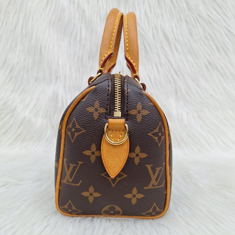 LV MINI SPEEDY 20 原花桃粉紅色字母織帶 手提/肩背/斜背波士頓包-5