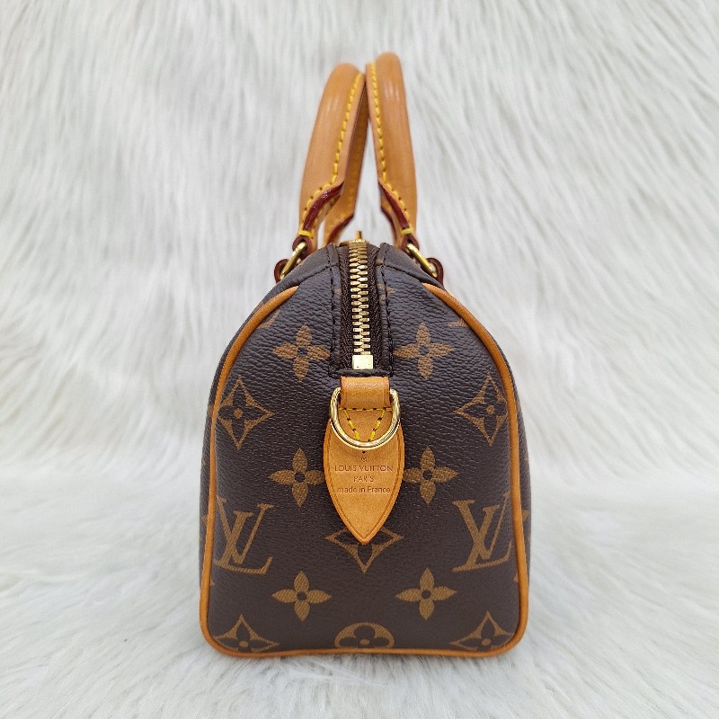 LV MINI SPEEDY 20 原花桃粉紅色字母織帶 手提/肩背/斜背波士頓包-6