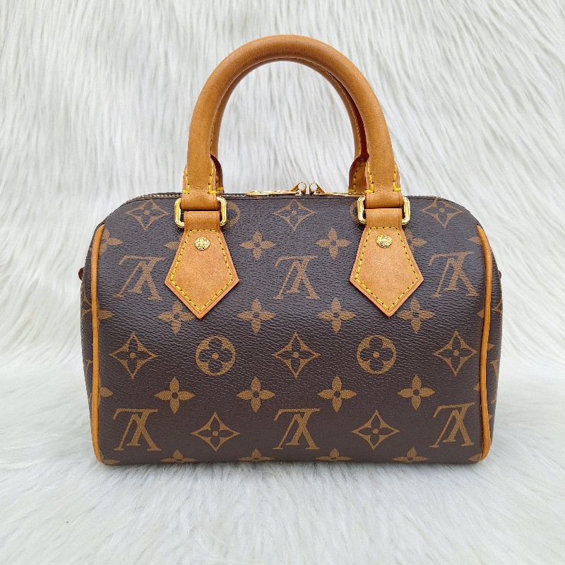LV MINI SPEEDY 20 原花桃粉紅色字母織帶 手提/肩背/斜背波士頓包-7
