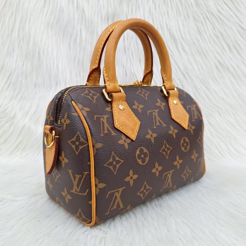 LV MINI SPEEDY 20 原花桃粉紅色字母織帶 手提/肩背/斜背波士頓包-8