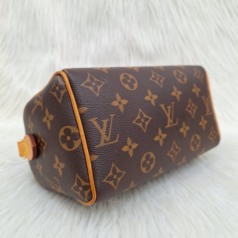 LV MINI SPEEDY 20 原花桃粉紅色字母織帶 手提/肩背/斜背波士頓包-12