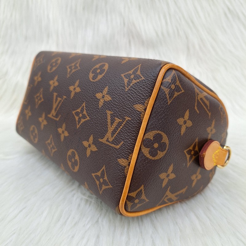 LV MINI SPEEDY 20 原花桃粉紅色字母織帶 手提/肩背/斜背波士頓包-13