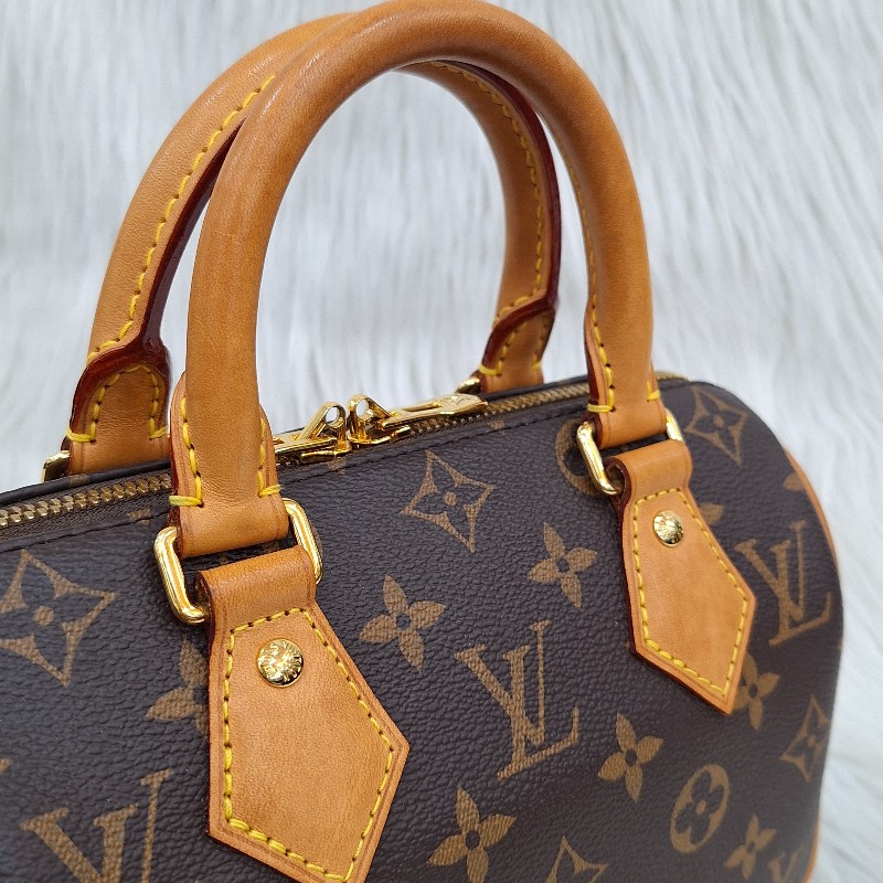 LV MINI SPEEDY 20 原花桃粉紅色字母織帶 手提/肩背/斜背波士頓包-14