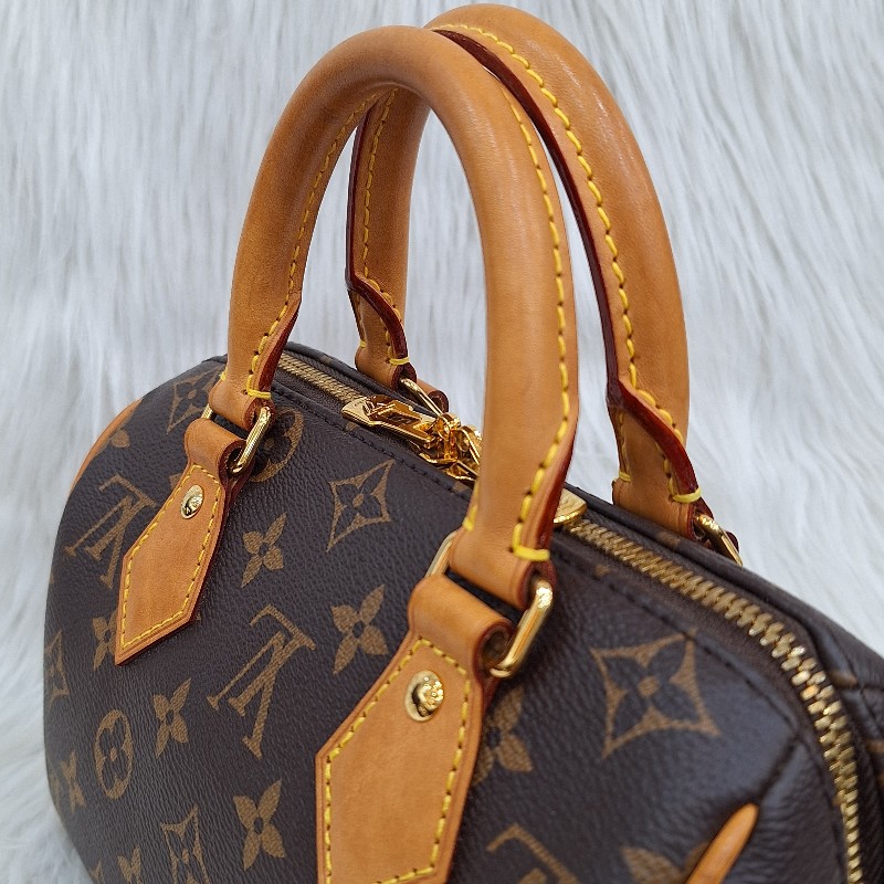 LV MINI SPEEDY 20 原花桃粉紅色字母織帶 手提/肩背/斜背波士頓包-15