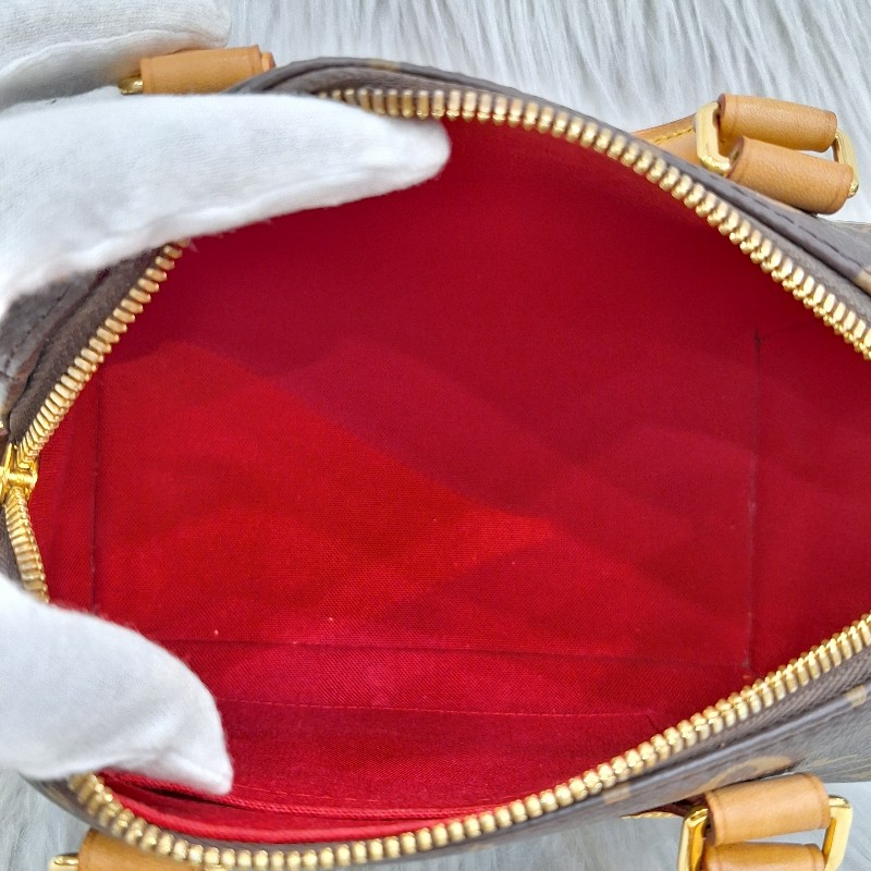 LV MINI SPEEDY 20 原花桃粉紅色字母織帶 手提/肩背/斜背波士頓包-16