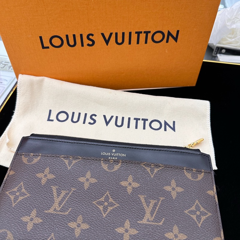 Lν  M80348 SLIM 拉鏈錢包 手拿包 卡包 女款 黑色 卡夾 經典老花-0