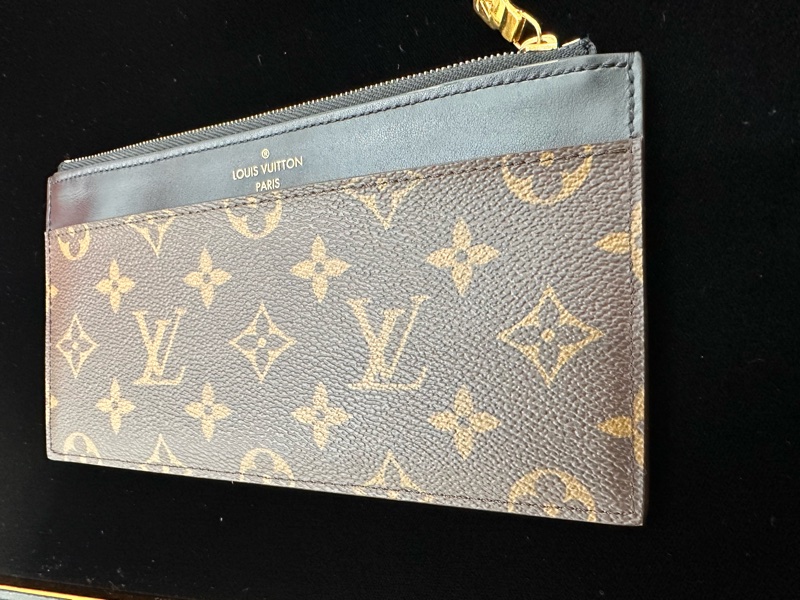 Lν  M80348 SLIM 拉鏈錢包 手拿包 卡包 女款 黑色 卡夾 經典老花-1