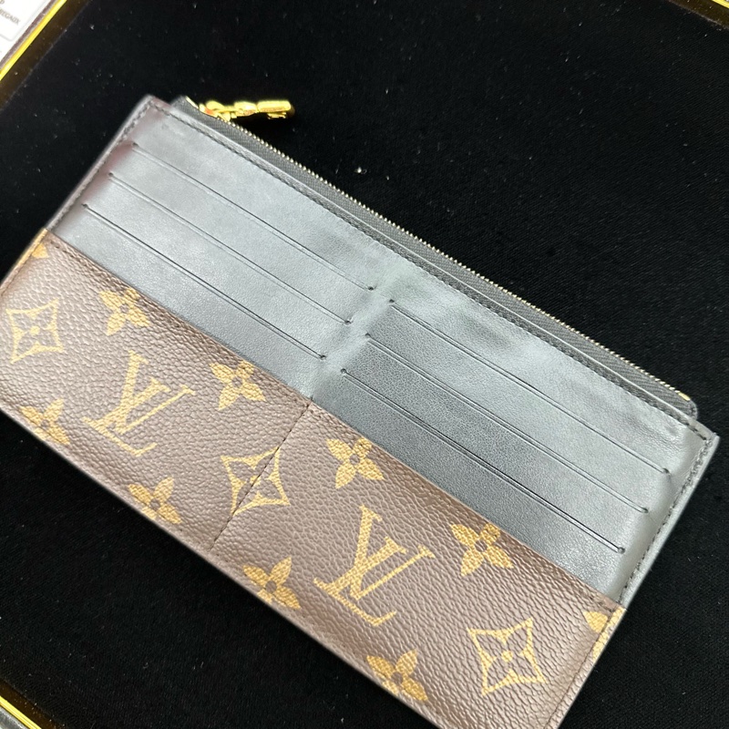 Lν  M80348 SLIM 拉鏈錢包 手拿包 卡包 女款 黑色 卡夾 經典老花-7