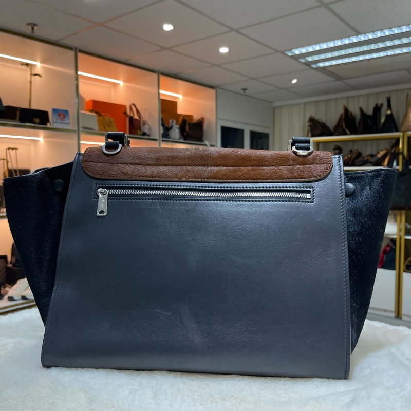 celine 思琳 馬毛黑色拼啡色特別版 Trapeze 蝙蝠包-10