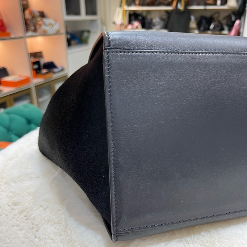 celine 思琳 馬毛黑色拼啡色特別版 Trapeze 蝙蝠包-12