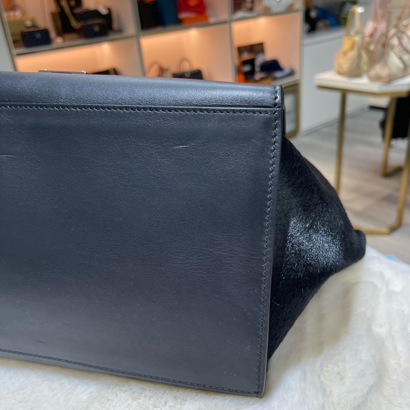 celine 思琳 馬毛黑色拼啡色特別版 Trapeze 蝙蝠包-13