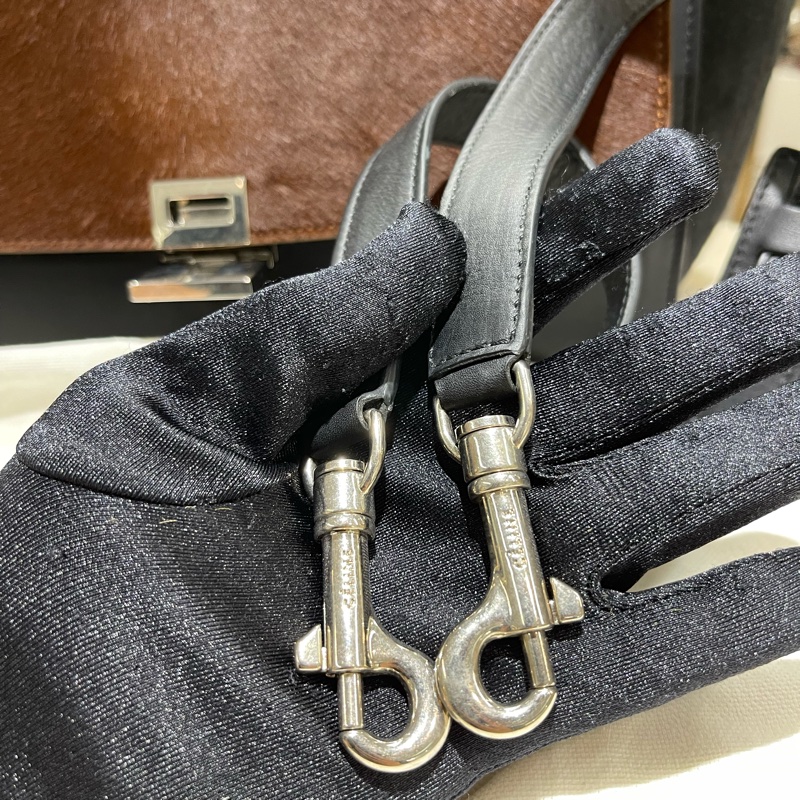 celine 思琳 馬毛黑色拼啡色特別版 Trapeze 蝙蝠包-16