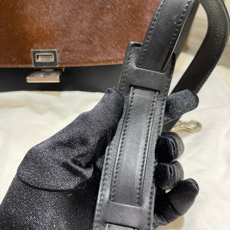 celine 思琳 馬毛黑色拼啡色特別版 Trapeze 蝙蝠包-17