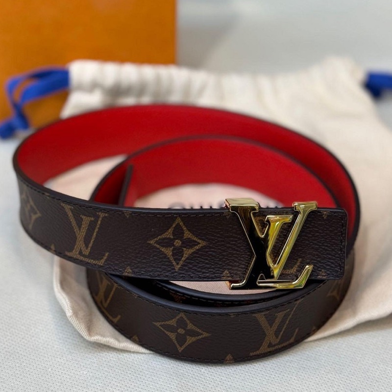 LV 老花 皮革 雙面 金頭 細版 雙面 腰帶 皮帶-1