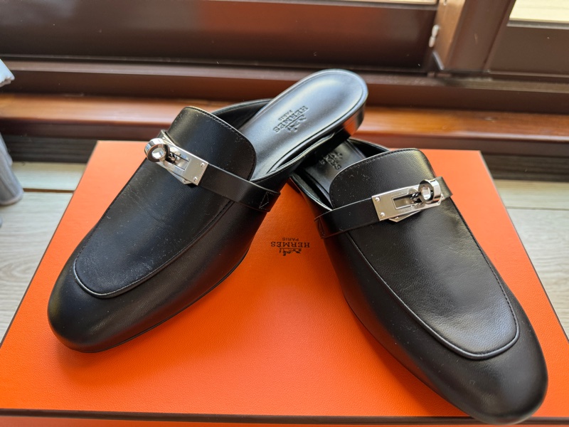 Hermes Kelly OZ穆勒鞋 黑銀 37號 全新全配-0