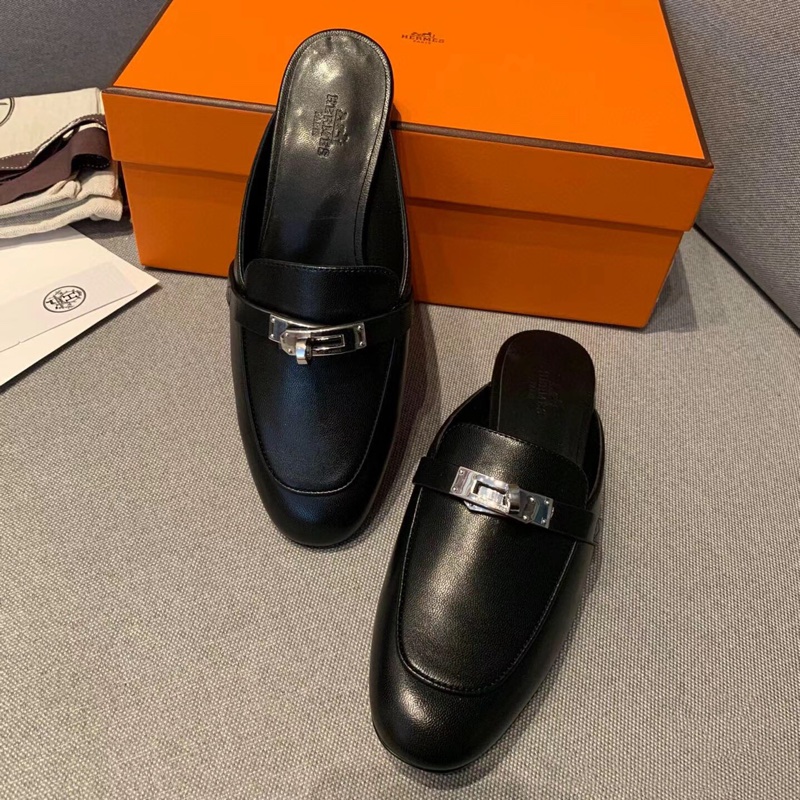 Hermes Kelly OZ穆勒鞋 黑銀 37號 全新全配-3