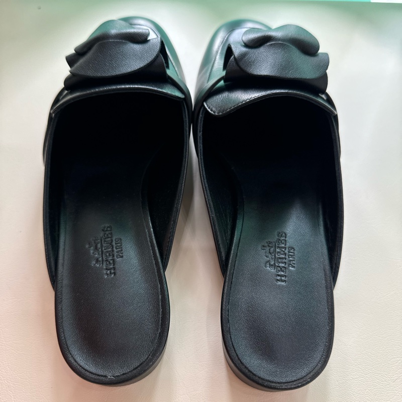 Hermes Kelly OZ穆勒鞋 黑銀 37號 全新全配-6