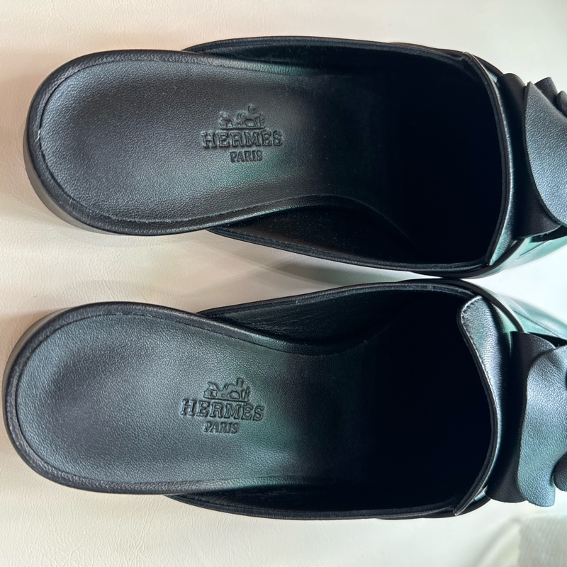 Hermes Kelly OZ穆勒鞋 黑銀 37號 全新全配-7