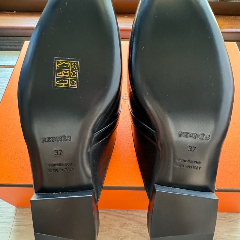 Hermes Kelly OZ穆勒鞋 黑銀 37號 全新全配-8