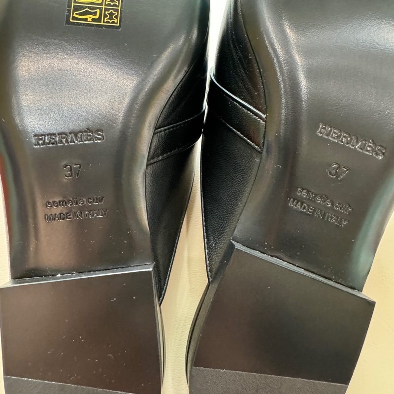 Hermes Kelly OZ穆勒鞋 黑銀 37號 全新全配-9